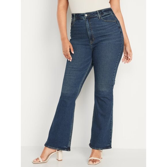 Old Navy Jeans Flare Higher High Rise Blue Denim Cotton Blend NWT - Picture 1 of 10